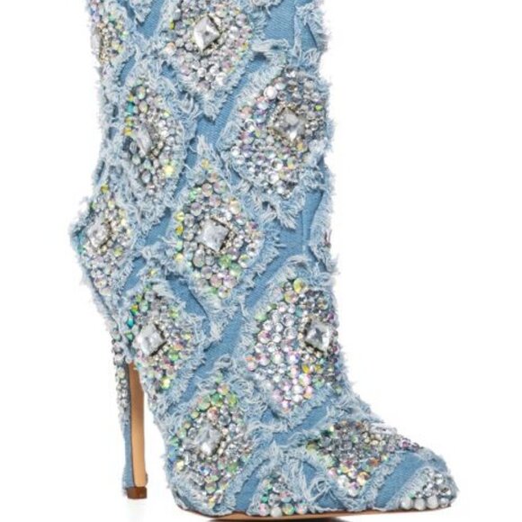 AZALEA WANG " DENIM DYNASTY "  DENIM EMBELLISHED BOOTIE( BRAND NEW !!!!!!! - Picture 4 of 7